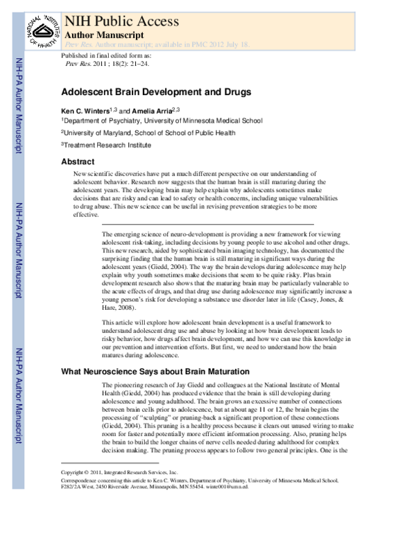 (PDF) Adolescent Brain Development and Drugs