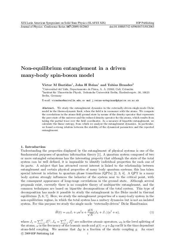 (PDF) Non-equilibrium entanglement in a driven many-body spin-boson model