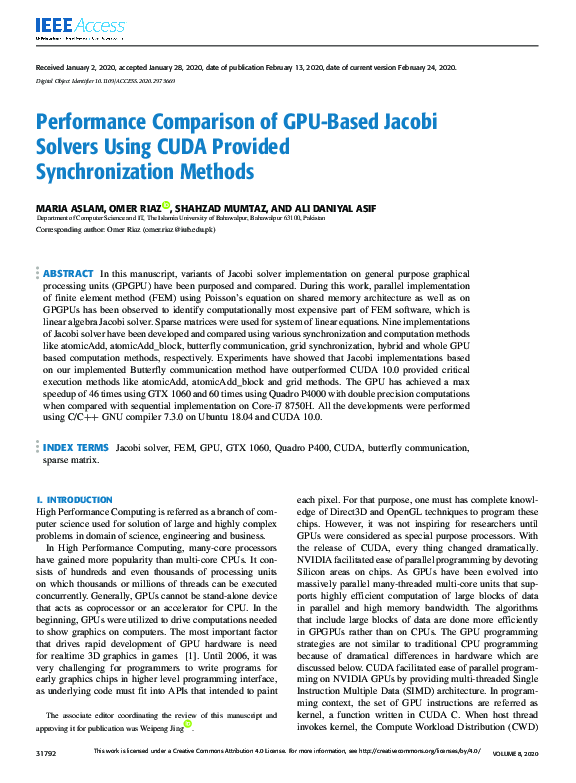 (PDF) Performance Comparison of GPU-Based Jacobi Solvers Using CUDA ...