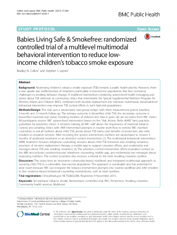 (PDF) Babies Living Safe & Smokefree: randomized controlled trial of a ...