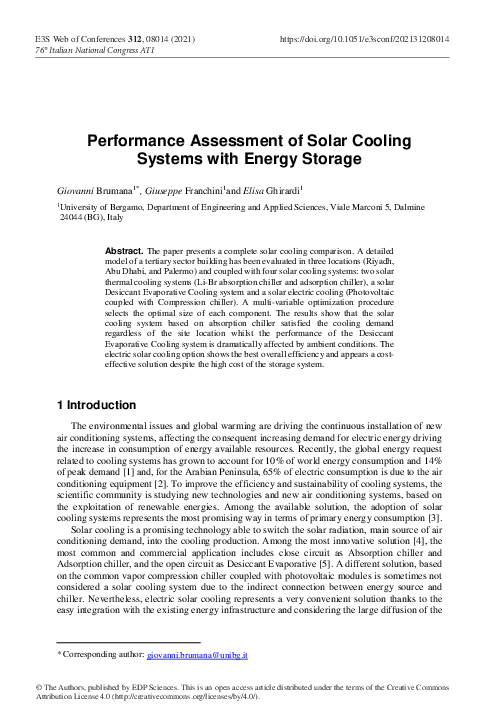 (PDF) Performance Assessment of Solar Cooling Systems with Energy Storage