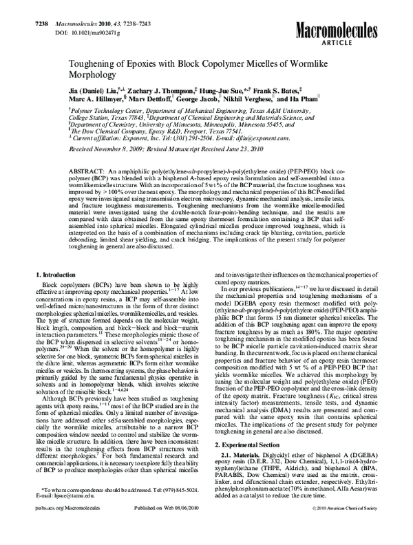 (PDF) Toughening of Epoxies with Block Copolymer Micelles of Wormlike ...
