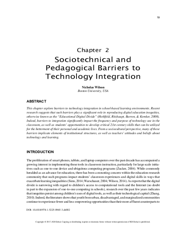 (PDF) Sociotechnical and Pedagogical Barriers to Technology Integration