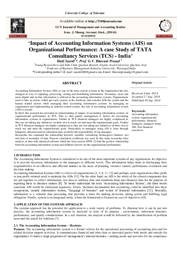 (PDF) Impact of Accounting Information Systems (AIS) on Organizational ...