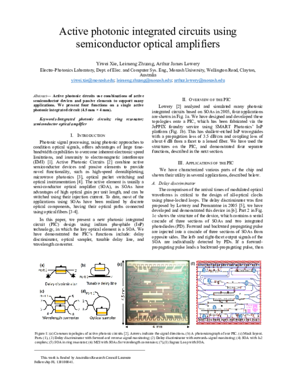 (PDF) Active photonic integrated circuits using semiconductor optical ...