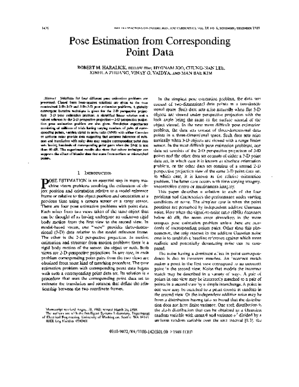 (PDF) Pose Estimation from Corresponding Point Data