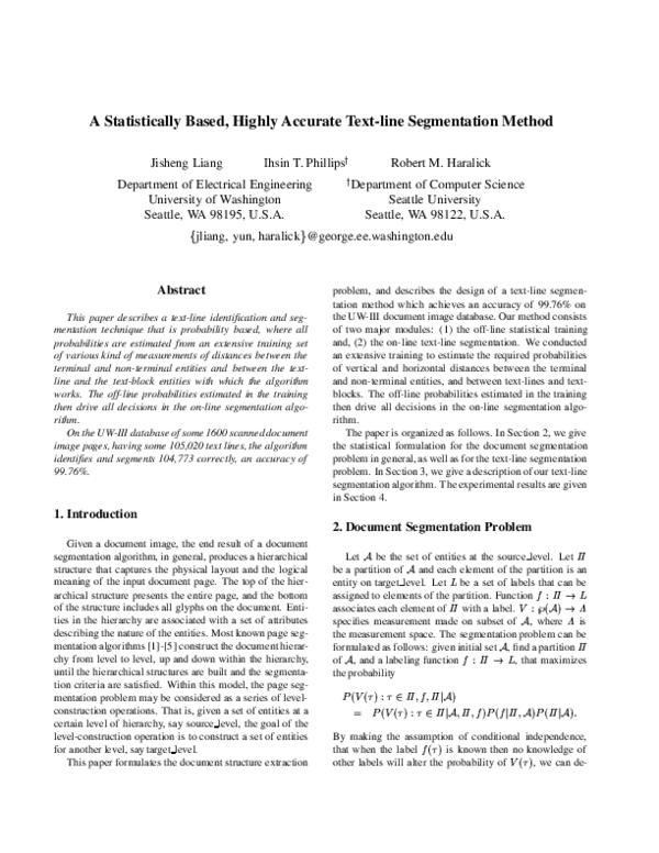 (PDF) A statistically based, highly accurate text-line segmentation method