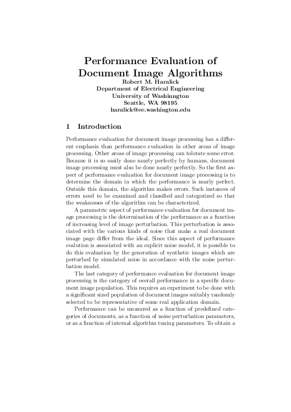 (PDF) Performance evaluation of document image algorithms