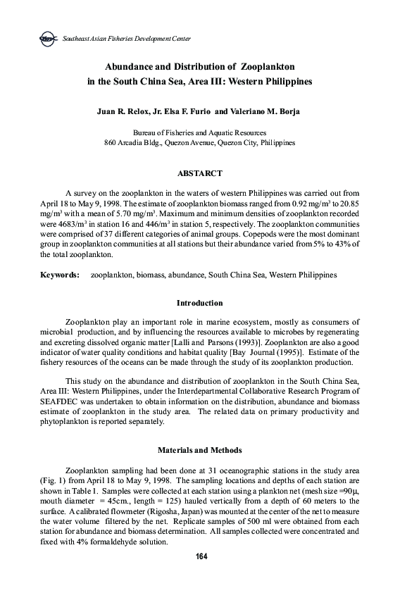(PDF) Abundance and Distribution of Zooplankton in the South China Sea ...