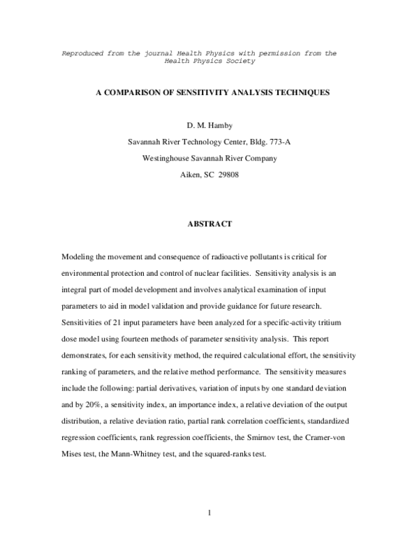 (PDF) A Comparison of Sensitivity Analysis Techniques