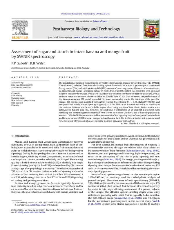 (PDF) Assessment of sugar and starch in intact banana and mango fruit ...