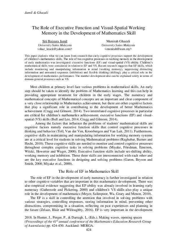 (PDF) The Role of Executive Function and Visual-Spatial Working Memory ...