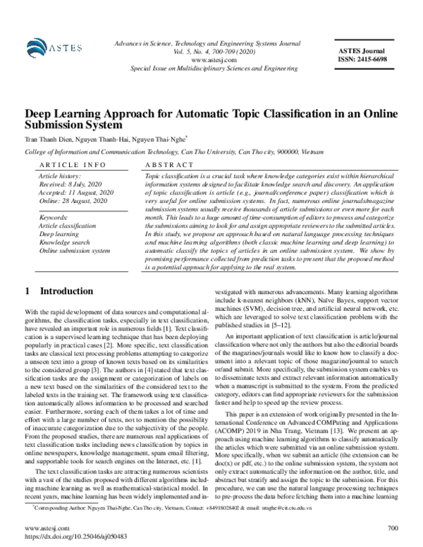 (PDF) Deep Learning Approach for Automatic Topic Classification in an ...