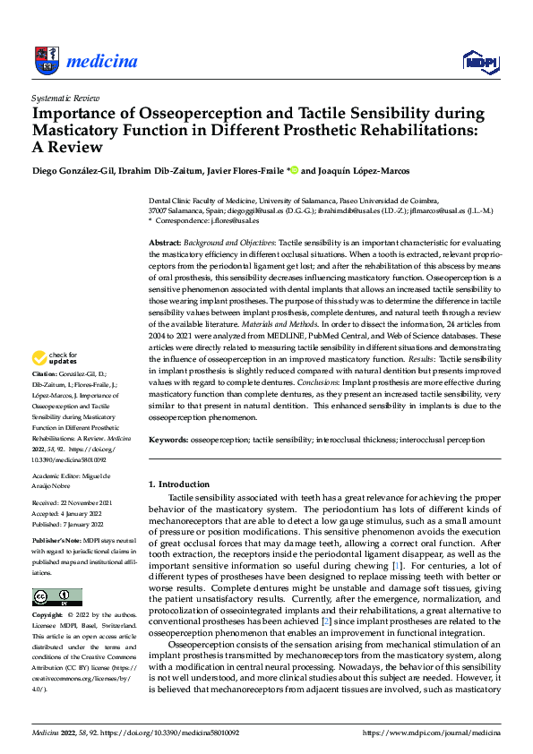 (PDF) Importance of Osseoperception and Tactile Sensibility during ...