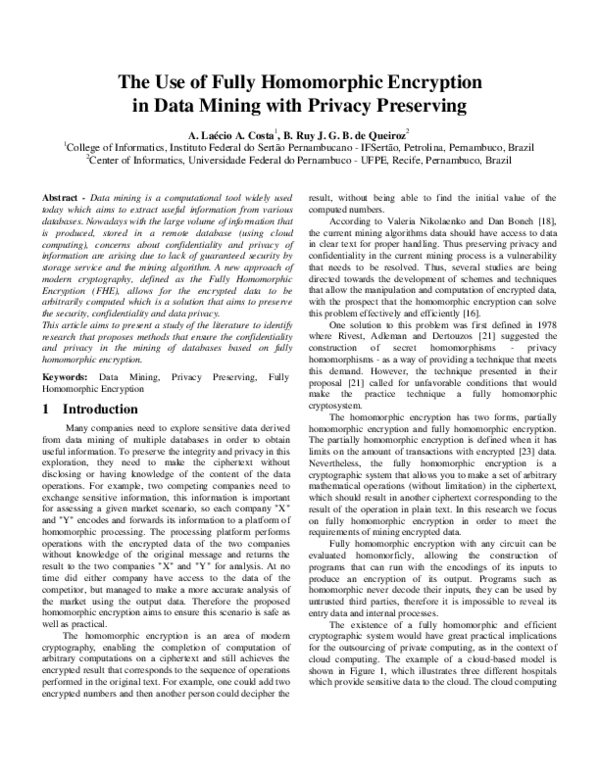 (PDF) The Use of Fully Homomorphic Encryption in Data Mining with ...