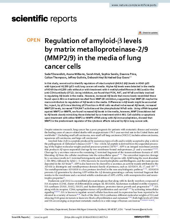 (PDF) Regulation of amyloid-β levels by matrix metalloproteinase-2/9 ...