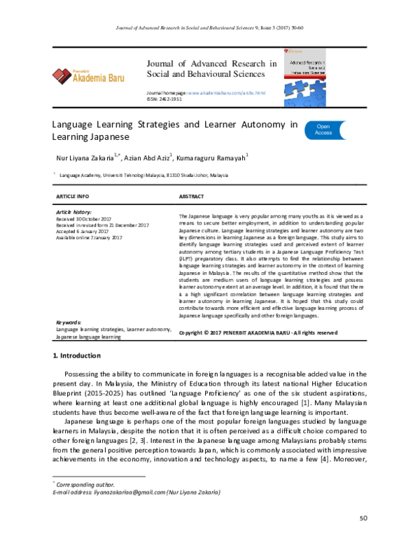 (PDF) Language learning strategies and learner autonomy in learning ...