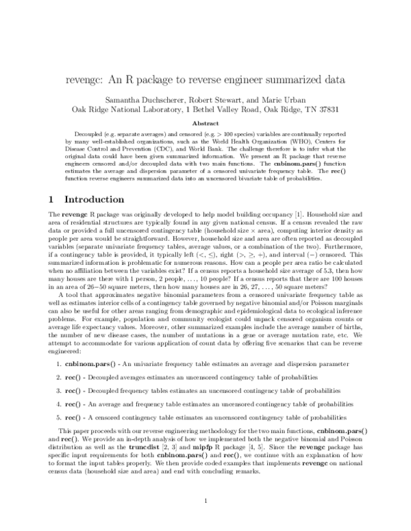 (PDF) revengc: An R package to Reverse Engineer Summarized Data