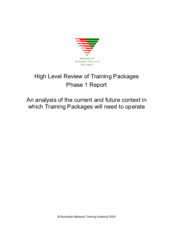(PDF) High Level Review of Training Packages Phase 1 Report. An ...