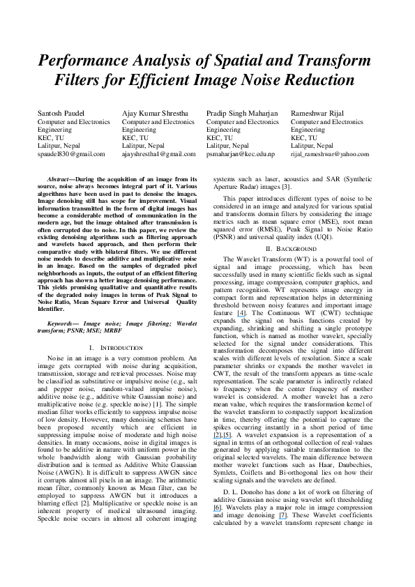 (PDF) Performance Analysis of Spatial and Transform Filters for ...