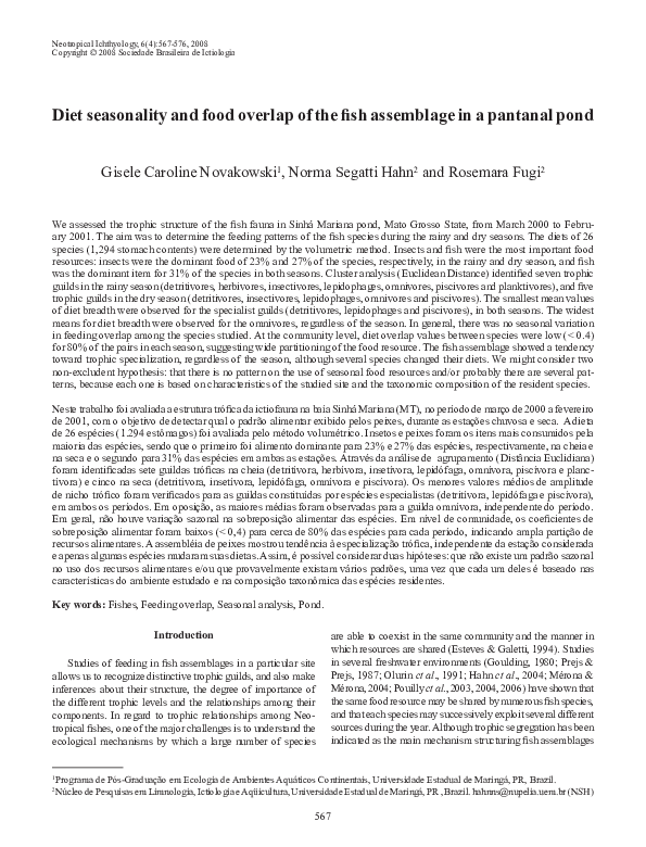 (PDF) Diet seasonality and food overlap of the fish assemblage in a ...