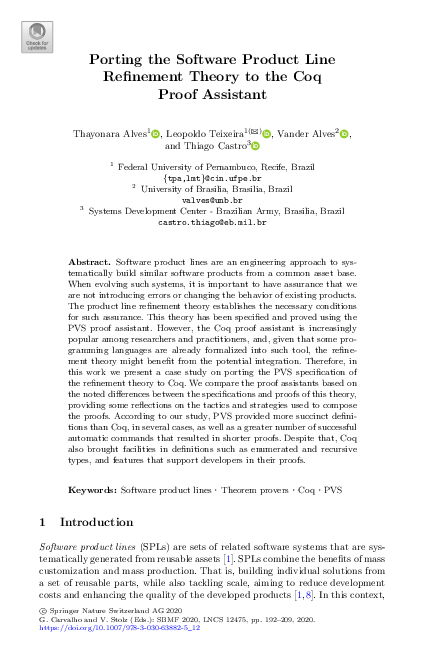 (PDF) Porting the Software Product Line Refinement Theory to the Coq ...
