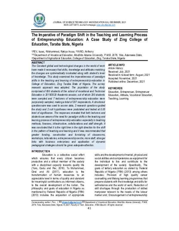 (PDF) The Imperative of Paradigm Shift in the Teaching and Learning ...