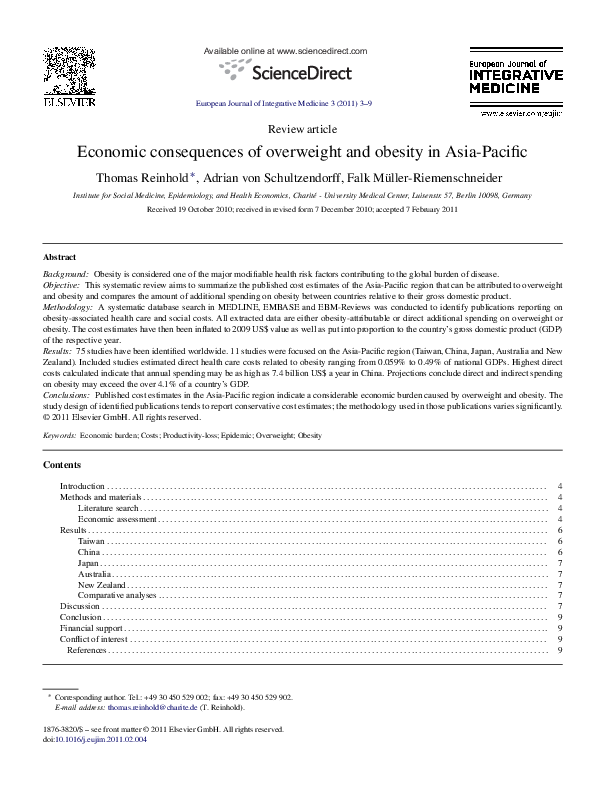 (PDF) Economic consequences of overweight and obesity in Asia-Pacific
