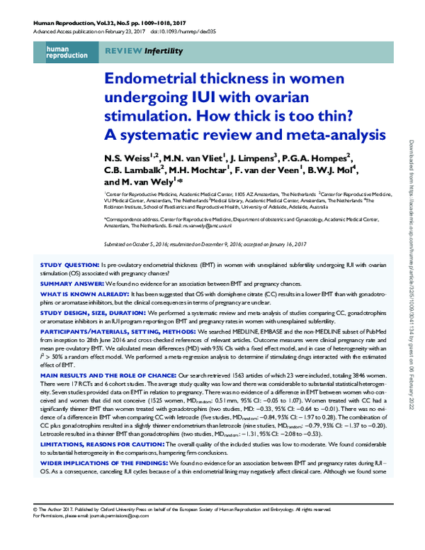 (PDF) Endometrial thickness in women undergoing IUI with ovarian