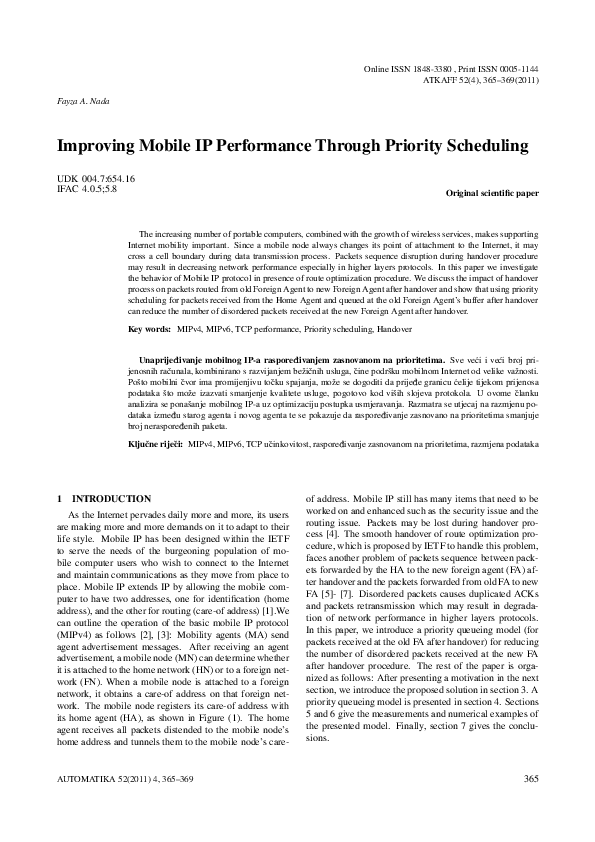 (PDF) Improving Mobile IP Performance Through Priority Scheduling