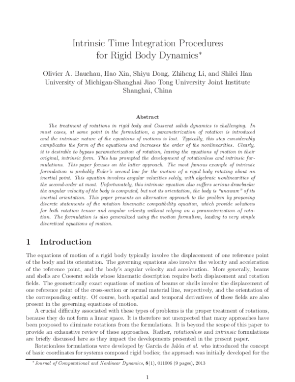 (PDF) Intrinsic Time Integration Procedures for Rigid Body Dynamics