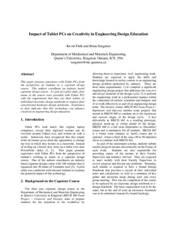(PDF) Impact of Tablet PCs on Creativity in Engineering Design Education
