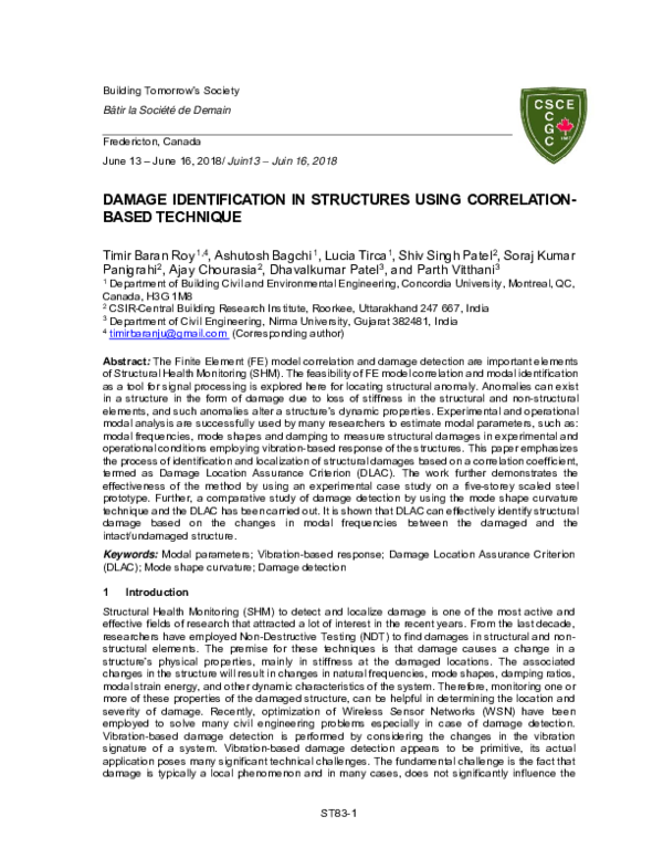 (PDF) Damage Identification in Structures Using Correlation- Based ...