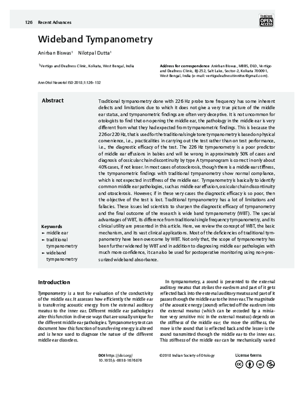 (PDF) Wideband Tympanometry Anirban Biswas Academia.edu