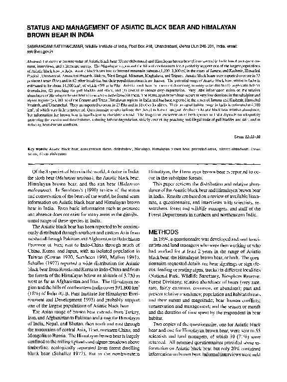 PDF Status And Management Of Asiatic Black Bear And Himalayan Brown PDF Status And Management Of Asiatic Black Bear And Himalayan Brown