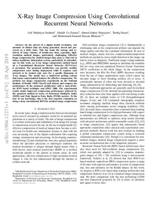 (PDF) X-Ray Image Compression Using Convolutional Recurrent Neural Networks