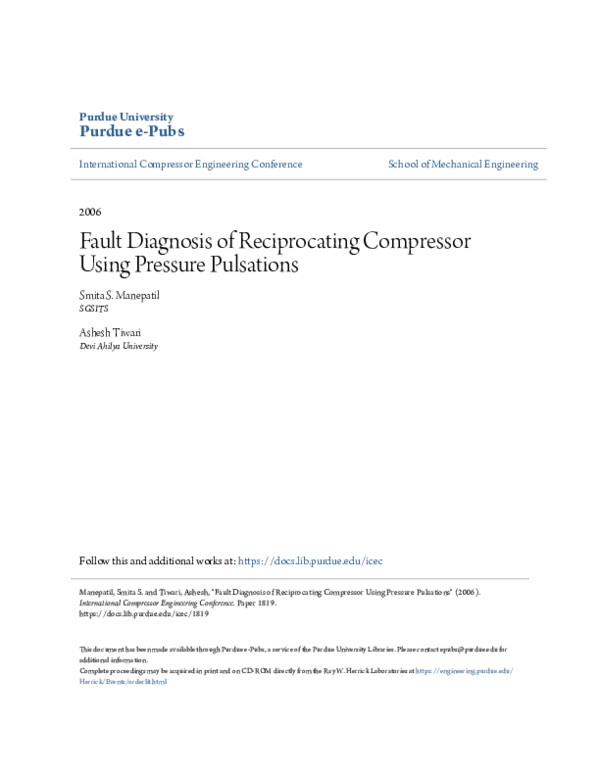 (PDF) Fault Diagnosis of Reciprocating Compressor Using Pressure Pulsations