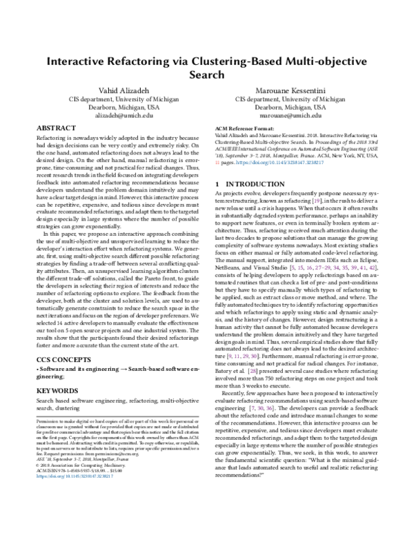 (PDF) Interactive Refactoring via Clustering-Based Multi-objective Search