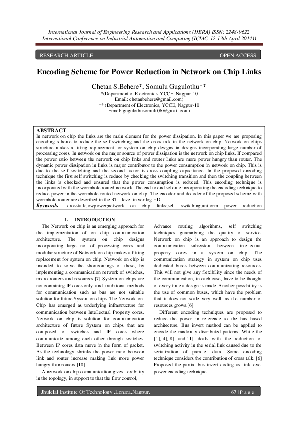 (PDF) Implimentation of Encoding Scheme for Power Reduction in Network ...