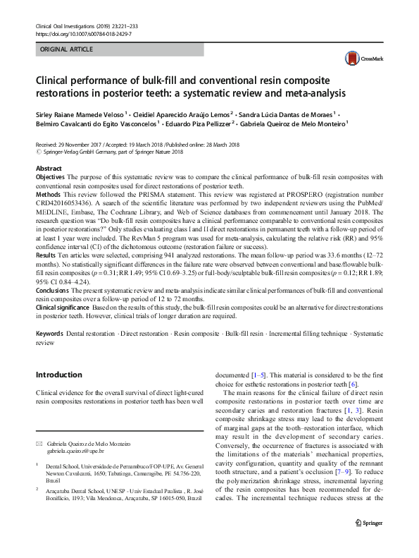 (PDF) Clinical performance of bulk-fill and conventional resin ...