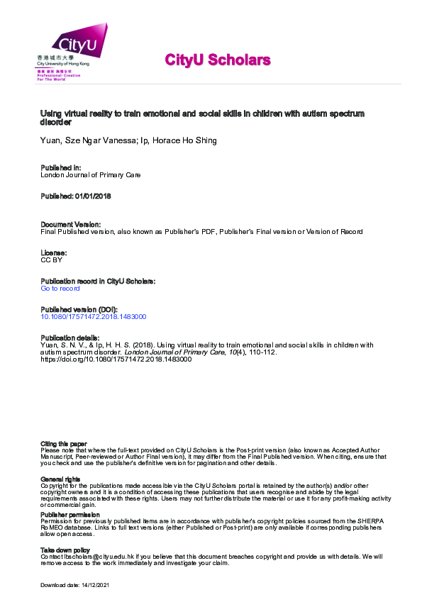 (PDF) Using virtual reality to train emotional and social skills in ...