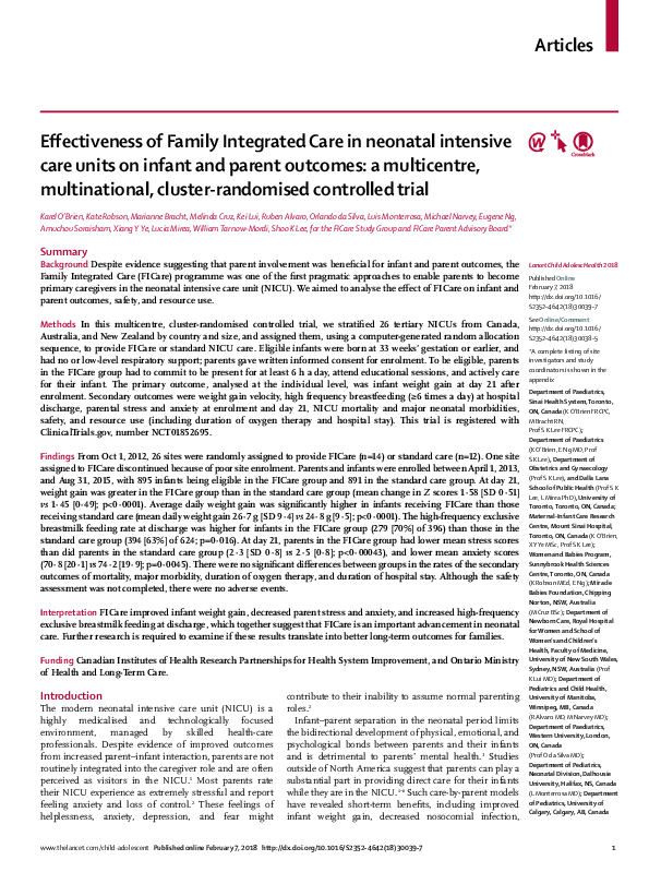 (PDF) Effectiveness of Family Integrated Care in neonatal intensive ...