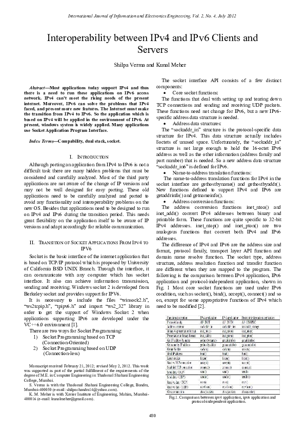 (PDF) Interoperability between IPv4 and IPv6 Clients andServers