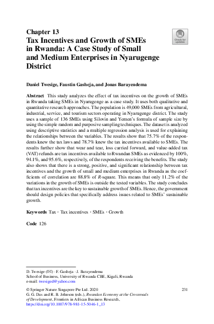 (PDF) Tax Incentives and Growth of SMEs in Rwanda: A Case Study of ...