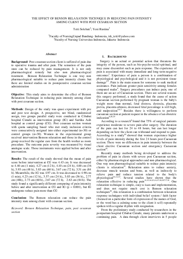 (PDF) The Effect of Benson Relaxation Technique in Reducing Pain ...