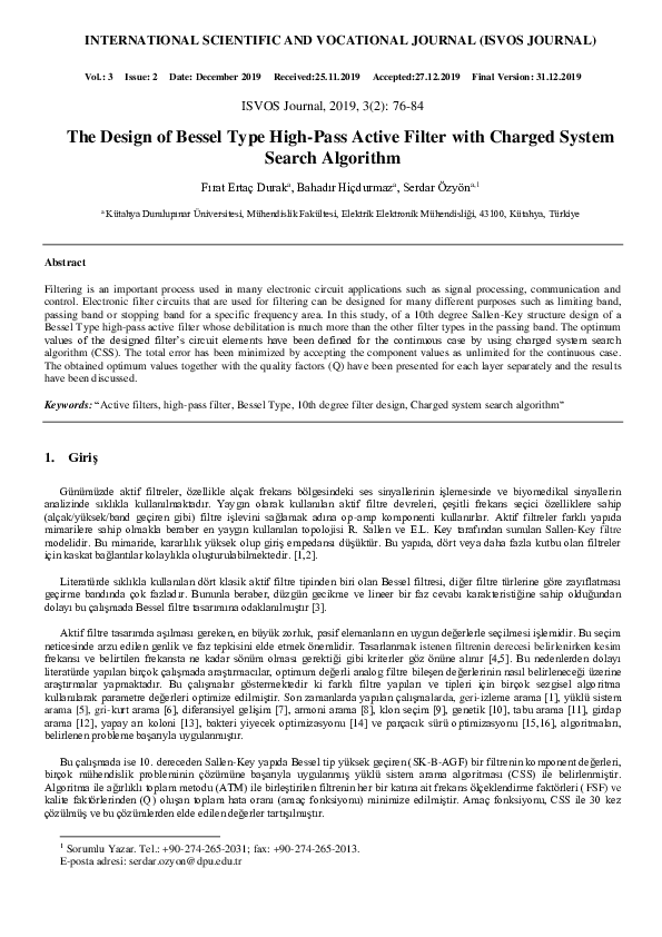 (PDF) The Design of Bessel Type High-Pass Active Filter with Charged ...