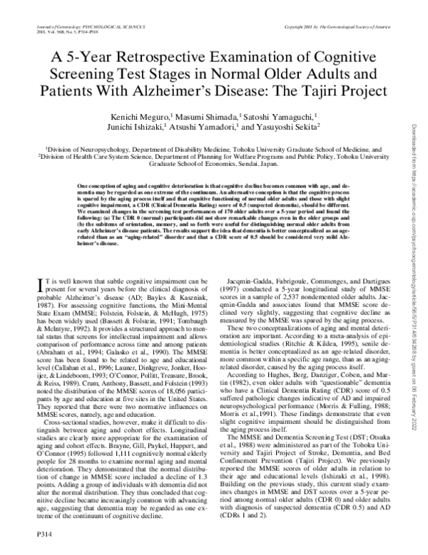 (PDF) A 5-Year Retrospective Examination of Cognitive Screening Test ...