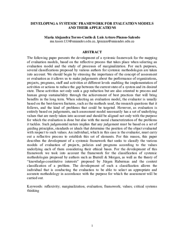(PDF) Developing a Systemic Framework for Evaluation Models and their ...