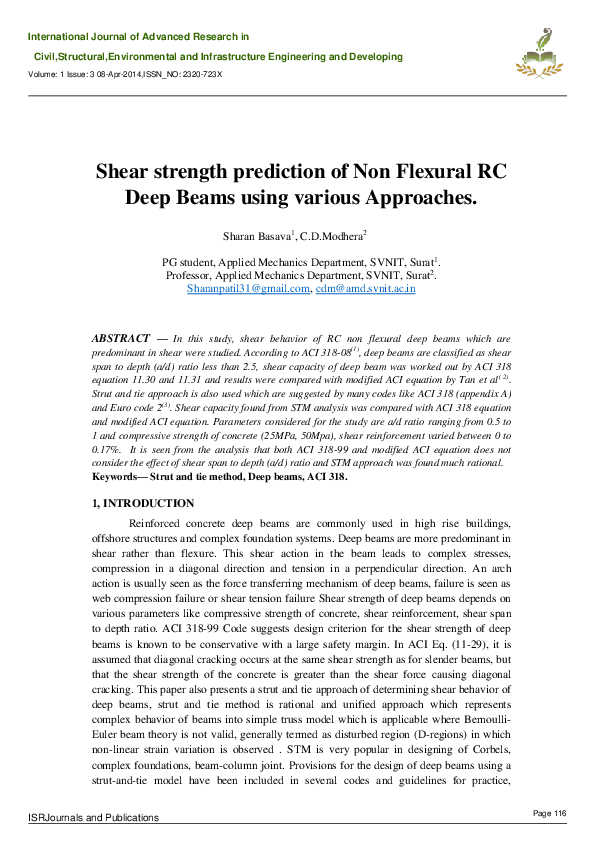 (PDF) Shear Strength Prediction of Non Flexural RC Deep Beams Using ...