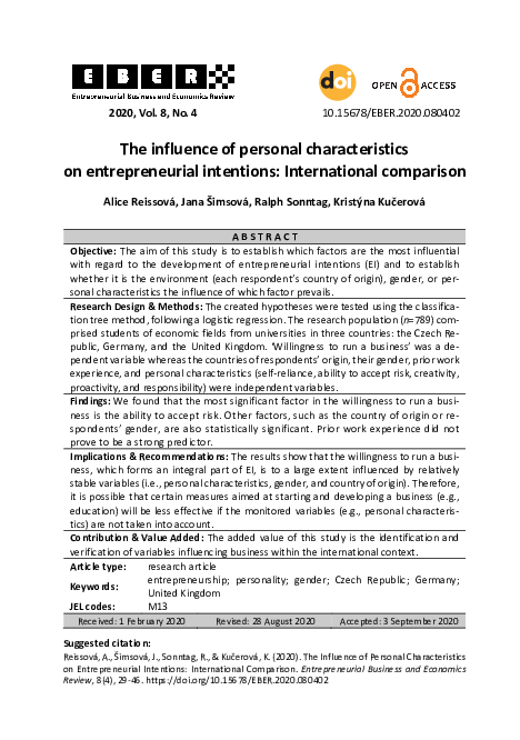(PDF) The influence of personal characteristics on entrepreneurial ...